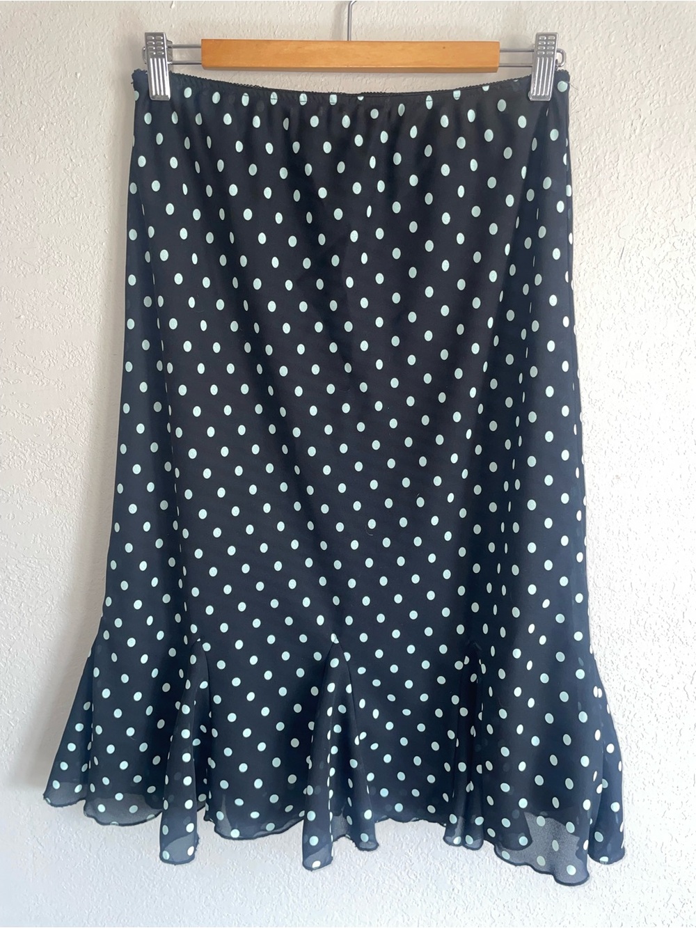Black white Skirt with Polka Dots and Ruffle Hem